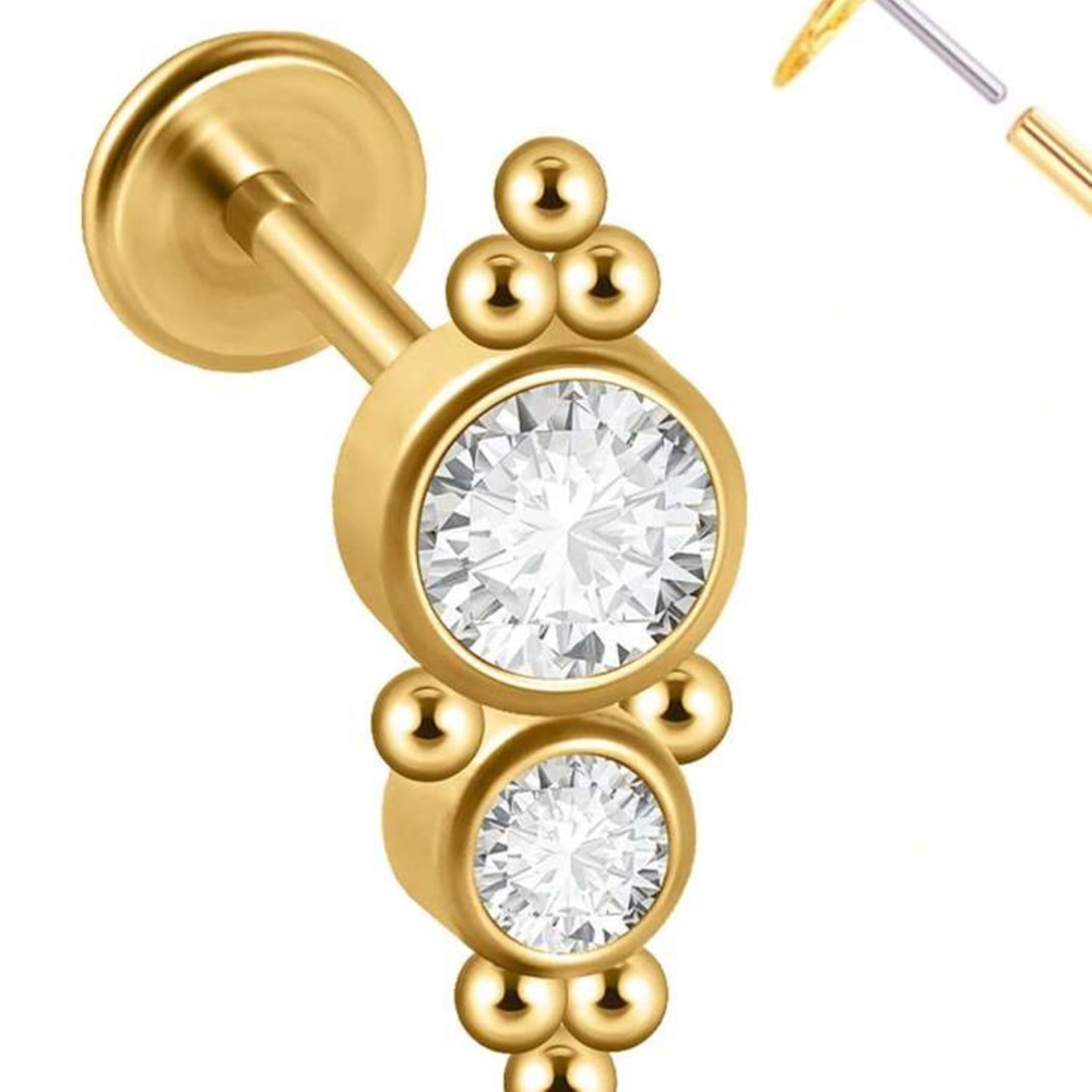 Gold and crystal 20g flat back earring
